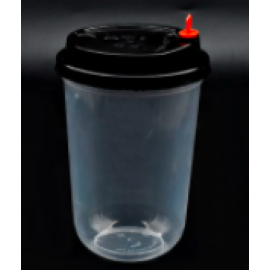 Paper500ml Clear Juice Cups With Lid - Black - U Long - (25) pcs